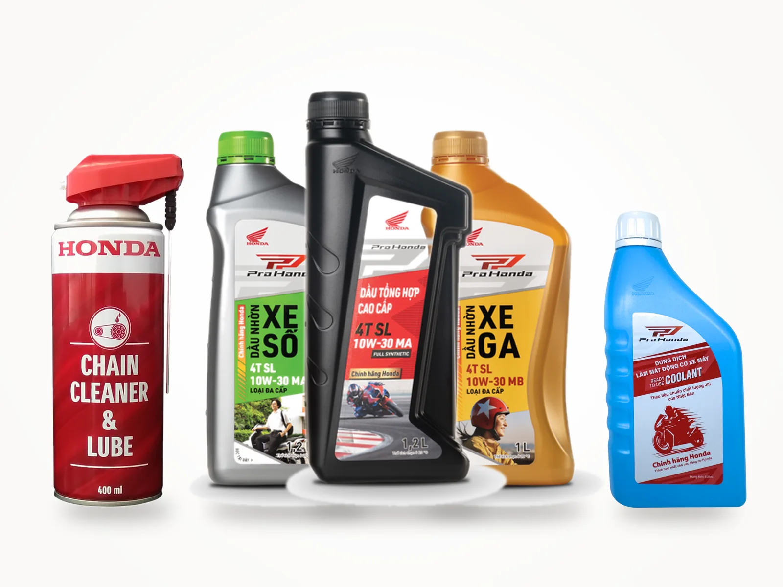 Dầu nhớt Pro Honda xe số, xe ga, dầu tổng hợp, nước làm mát và xịt vệ sinh sên Honda